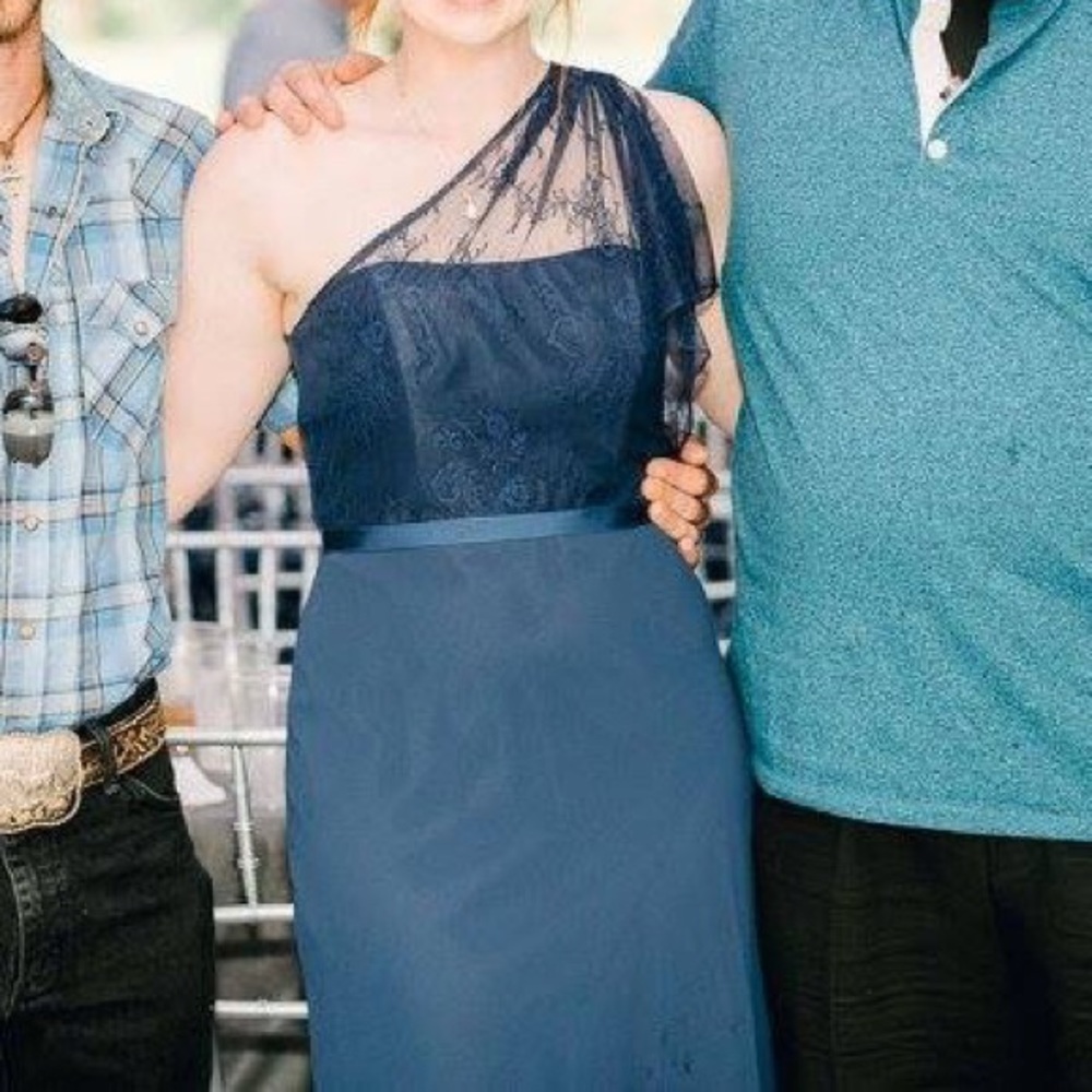 One-shoulder Lace Bridesmaids Dress in Marine